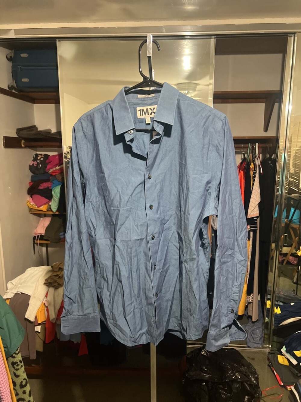 Express 1MX Fitted Blue Long Sleeve Dress Shirt Size M